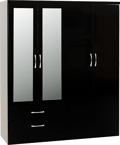 Seconique Nevada 4 Door 2 Drawer Wardrobe Black Gloss W1540mm