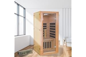 HNKRN Low EMF Infrared Home Sauna，Personal Outdoor Indoor Heaters Saunas Wood Tiny Dry Barrel Snfared at Home Sauna Room Allwood for Men Women，Bluetooth ，LCD Display-Control，Canadian Hemlock