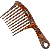 MANETURAL D1 | Large wide tooth Handle comb for Curly Hair, 7.4 Inch Mustache and Beard Comb for Men | Elevates, Preserves Curl, Eliminates frizz | Acetate comb (Tortoise)