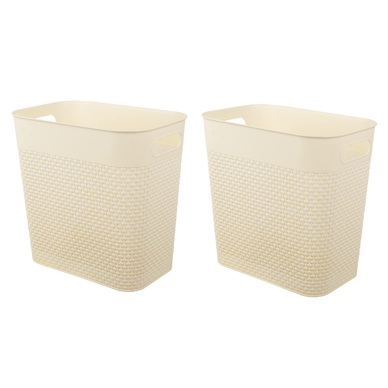 Photo 1 of UUJOLY Plastic Small Trash Can Wastebasket, Garbage Container Basket for Bathrooms, Laundry Room, Kitchens, Offices, Kids Rooms, Dorms, (Beige, 2 Pack/3 gallons)