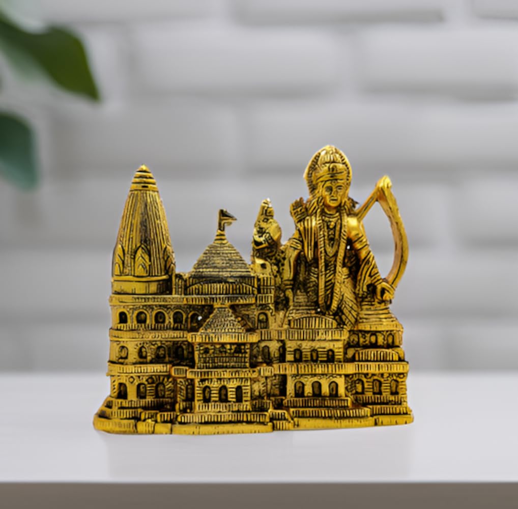 Purpledip Metal Idol Ayodhya Ram Mandir: Spiritual Statue Showpiece For Home Temple (12199)