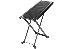Black Metal Guitar Foot Stool - 4 Levels Height Adjustable, Foldable Stand for Guitars, Ukulele & Classical Guitar Players