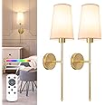 NIORSUN Gold Battery Operated Wall Sconce Set of 2,Rechargeable Wall Lights with 5200mAh Dimmable Detachable Bulbs and Remote,9 Colors Wireless Sconces for Bedroom Living Room Hallway