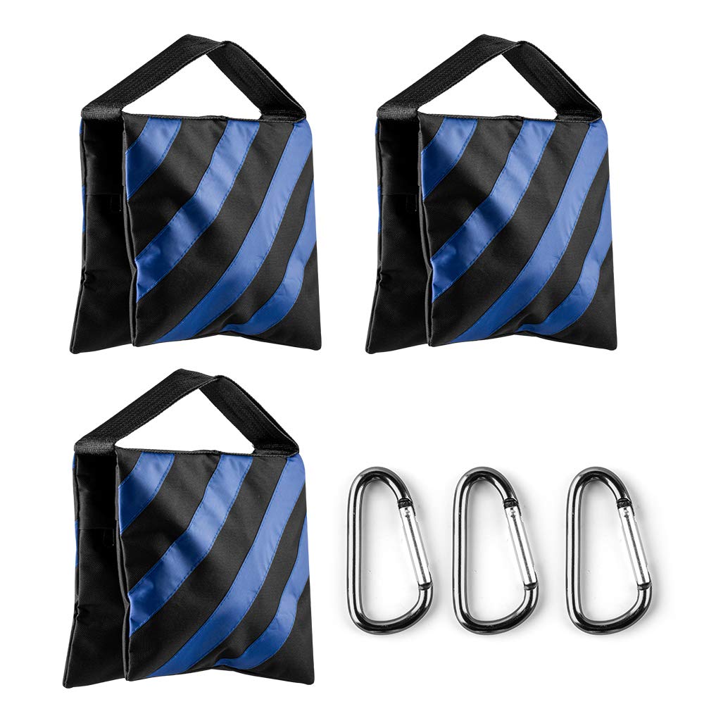 Fotover Sand Bag Photography Studio Video Heavy Duty Sandbag Saddlebag for Photo Studio Light Stand Boom Arm Camera Tripod with Carabiner,3 Pack (Blue)