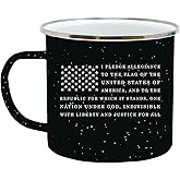Rogue River Tactical USA Pledge of Allegiance Flag Camp Mug Enamel Camping Coffee Cup Gift For Military Veteran or Patriotic American