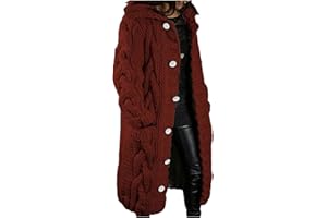 FAVIPT Womens Long Cardigan Hooded Sweaters Winter Cable Knit Chunky Sweaters Oversized Long Sleeve Coat with Pockets