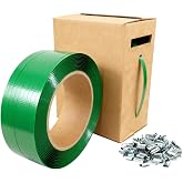 PET Packaging Banding Strapping Roll - 1017' x 5/8" Pallet Strap Coil | 1500 lb Strong Break Strength, Heavy Duty Plastic Strapping with 100 Buckles and Self Dispensing Box Kit