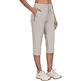 MoFiz Women Capri Pants Lightweight with Zipper Pockets
