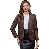 DIASHINY Women's Faux Leather Blazer Oversized Vintage Lapel Button Down Fashion Leather Jacket