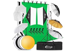 ShowMaven Lighting Kit Photography, 6.5ft x 10ft Background Support System and Umbrellas Softbox Continuous Lighting Kit for Photo Studio Product, Portrait and Video Shoot Photography