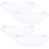 PLASTICPRO Disposable 64 ounce Square Serving Bowls, Party Snack or Salad Bowl, Large Plastic Elegant White Pack of 4
