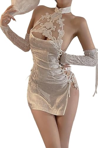 SINROYEE Sexy Cosplay Lingerie for Women Chinese Cheongsam Dress japanese Anime lingerie Qipao Babydoll Costume Club Dress (White suit) in Dubai - UAE | Whizz Costumes SINROYEE Sexy Cosplay Lingerie for Women Chinese Cheongsam Dress japanese Anime lingerie Qipao Babydoll Costume Club Dress (White suit) in Dubai - UAE | Whizz Costumes