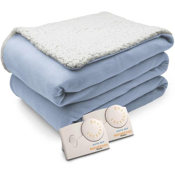 Amazon.com: Biddeford Comfort Knit Natural Sherpa Electric Heated Blanket  Queen Parade Blue : Home u0026 Kitchen