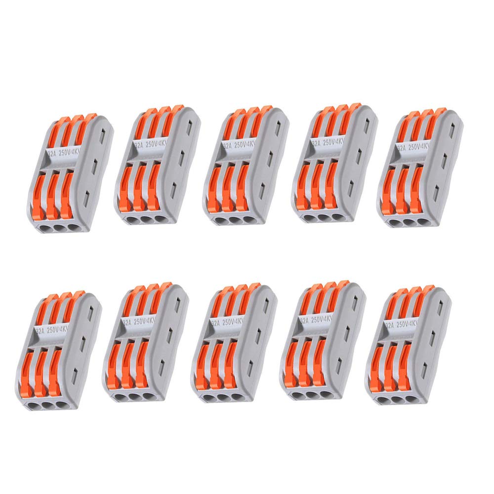 3 Conductor Compact Wire Connectors Lever-Nut Quick Terminal Block Used in Various Types of Wires 10Pcs