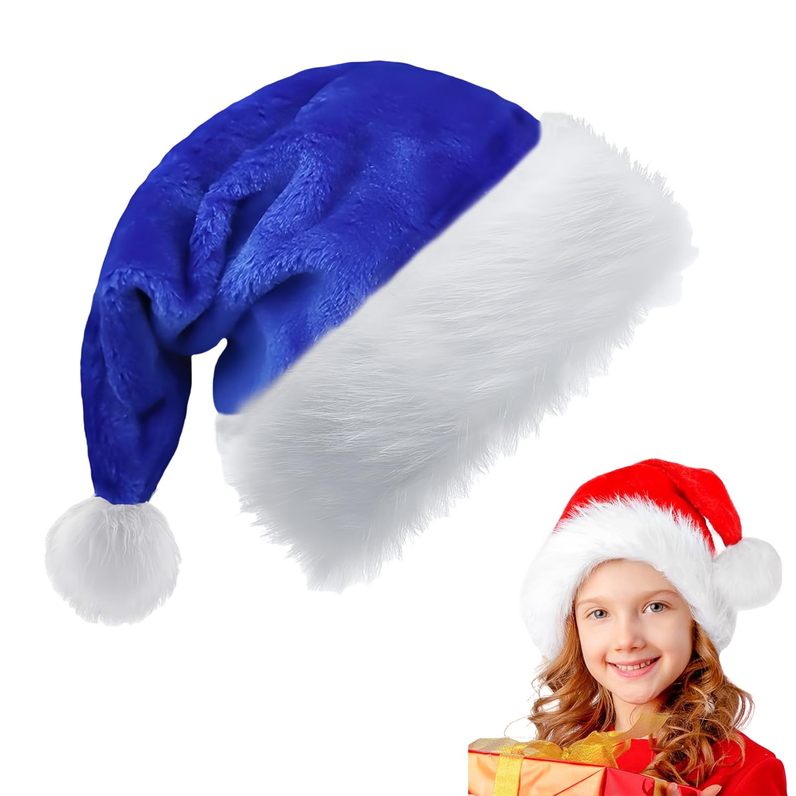 Blue Santa Hat Christmas Hat 32*45cm for Adults,Kids,Thicken Classic Xmas Hat Plush Santa Claus Hat,Unisex Velvet Father Christmas Hat Costume,Christmas Party Hat Cap for Xmas Holiday New Year Party