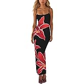 Women's Sexy Floral Print Maxi Dress Spaghetti Strap Backless Slim Flit Bodycon Long Dresses Party Night Going Out Outfits