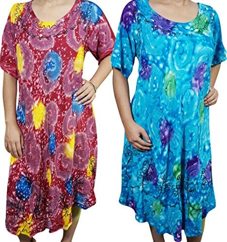 Womens Plus Size Tank Dress Colorful Beach Cover Up Summer Resort Wear Caftan Dresses 2pcs XXL
