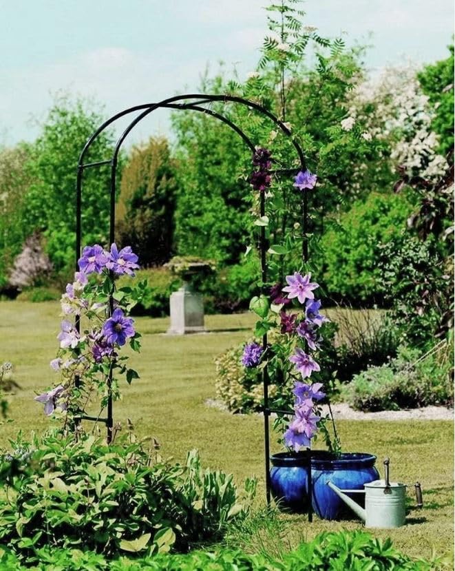 Garden Mile 2M Garden Arch, bird feeders hanging station and trellis for climbing plants - Durable Weatherproof Large Metal garden trellis for climbing plants, Garden Arbour (2.4m Arch)
