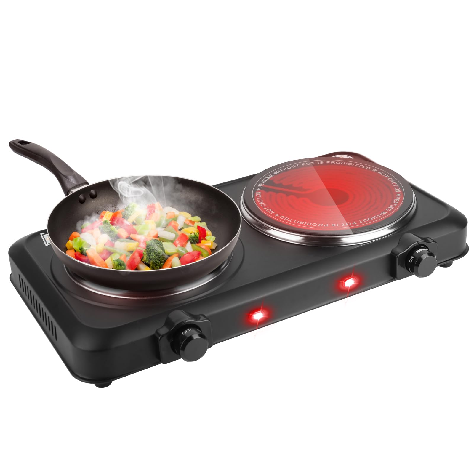 Photo 1 of 2000W Electric Stove Infrared Burner, Portable Double Burner Electric Cooktop with Stepless Temperature Adjustments, Counter Dual Stove with 7.5” Glass Cooktop for Home RV Camp Cooking