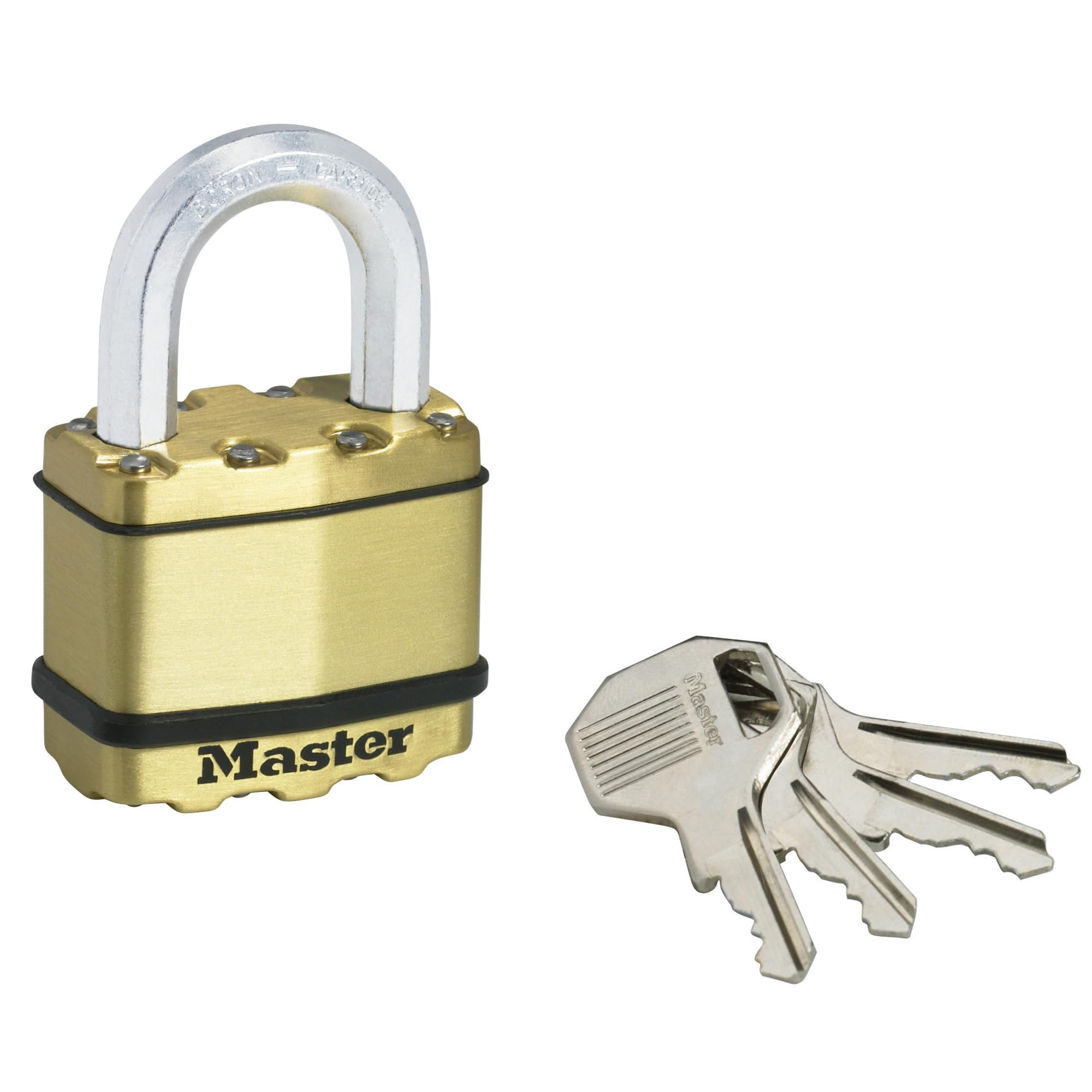 MASTER LOCK Very High Security Padlock, Security Level 9/10, Outdoor, Keyed, Laminated Steel/Brass Finish, Weatherproof, Large Shackle โ image 1