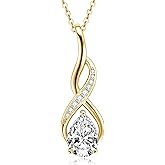 TIMEFASHION 2ct Moissanite Infinity Pendant Necklace for Women, Pear Cut 7x10mm D Color Pendant 925 Sterling Silver Adjustable Chain, Elegant Jewelry Gifts for Wife or Mom
