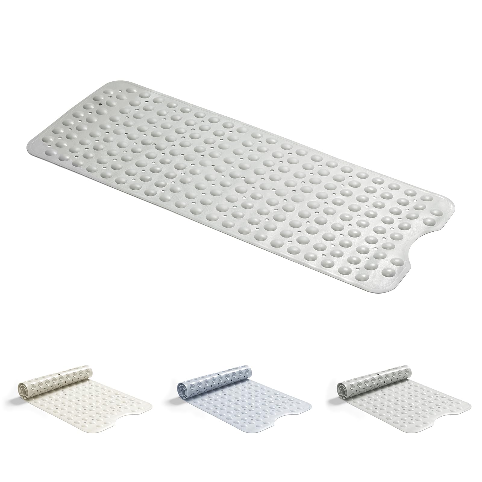 Good Nite Bath Mat Non Slip Shower Mat Extra Large Suction Cups for Secure Bathing Anti Mould,Machine Washable Soft Thickened Rubber Backing 101x40cm Grey