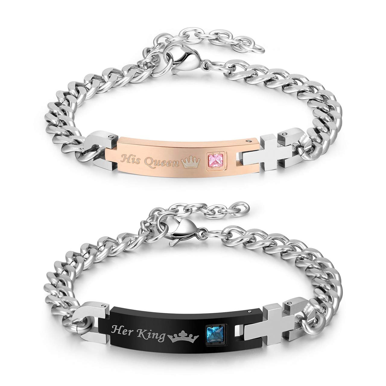 Zysta Her King and His Queen Matching Couple Bracelet Stainless Steel Lover Relationship Bracelets