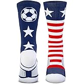 ChalkTalkSPORTS Soccer Performance Crew Socks - Patriotic Soccer - Youth & Adult - Red White & Blue - Soccer Mid-Calf Socks