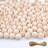 600pcs 12mm Wooden Beads for Craft with Jute Twine,Round Natural Unfinished Wood Beads for DIY Craft,Bead Garland, Farmhouse Decor,Jewelry Making