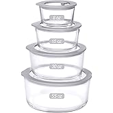 EcoEvo Glass Food Containers with Glass Lid, Microwave Safe Food Storage Container, Large 4 Pack Round Shape, Food Containers with Lids, Meal Prep containers with Leak Proof Lid.