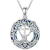TOUPOP Tree of Life Necklace 925 Sterling Silver Celtic Knot Tree Pendant Blue Crystal Jewelry Mother's Day Gifts for Women Men