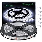 GUOTONG White LED Strip Lights, Waterproof cuttable 300 SMD 2835 LED Tape, 6000K 12V 16.4ft/5m Flexible Ribbon, Kitchen Cabinet Lighting, Outdoor/Indoor (No Power Supply)