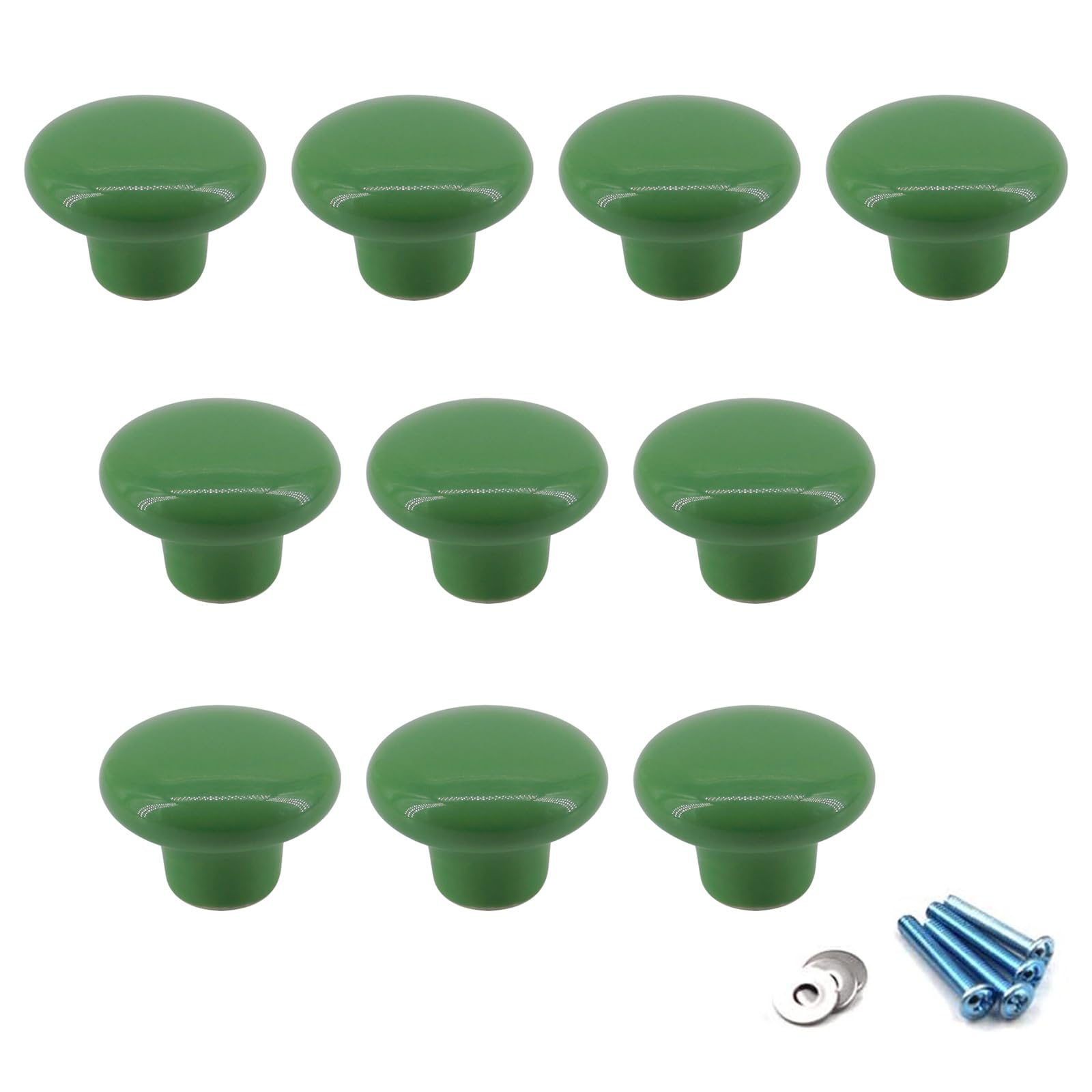 Flomore Green Ceramic Round Knobs Cabinet Knob Handle Pull for Kids' Room Dresser Drawers (Pack of 10 Screws Included)