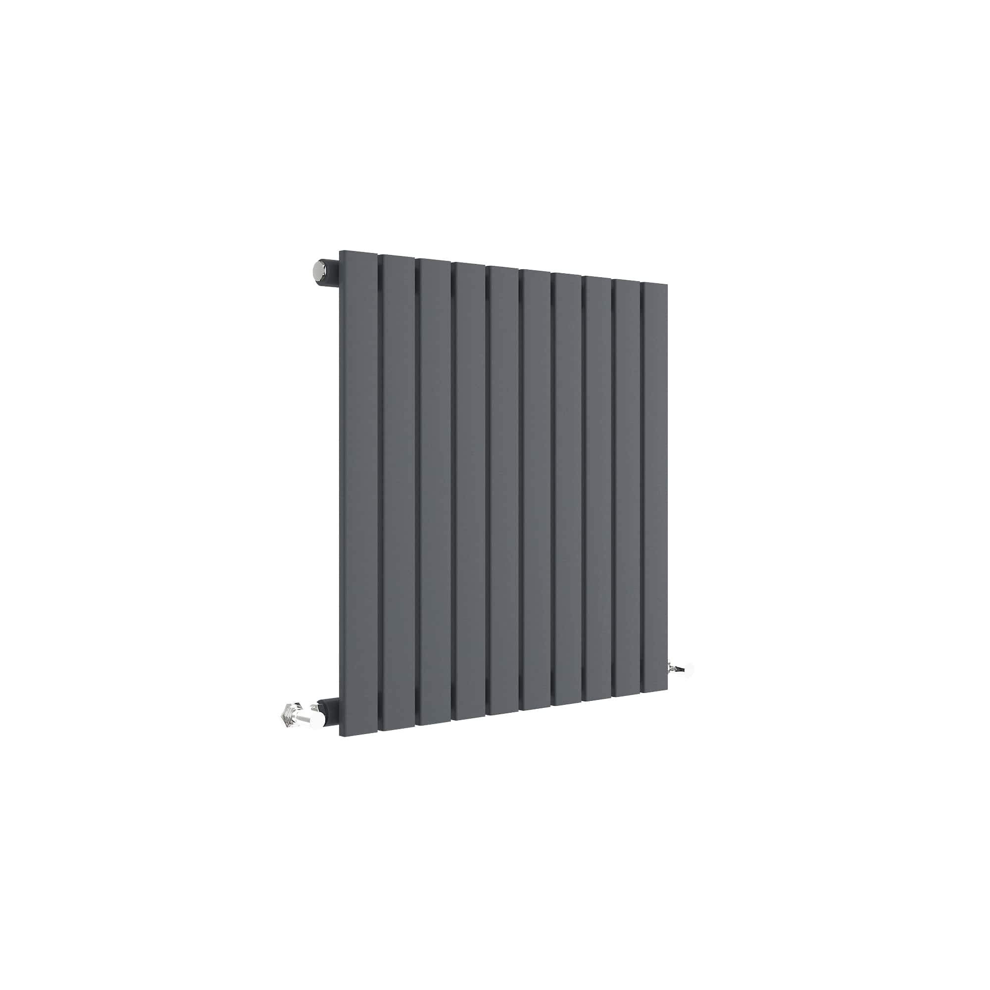 Nuie HLA55 Sloane Modern Home Wall Mount Designer Horizontal Single Panel Radiator, 600mm x 586mm x 53mm, Anthracite