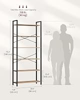 VASAGLE 6-Tier Bookshelf 30 x 80 x 186 cm Industrial Camel Brown Black LLS082B50 view 6