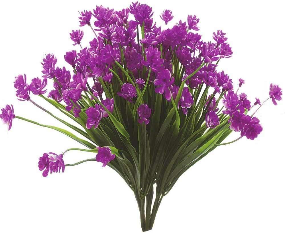 JEMONG Artificial Fake Flowers, 4 Bundles Outdoor UV Resistant Greenery Shrubs Plants Indoor Outside Hanging Planter Home Garden Decorating(Fushia)