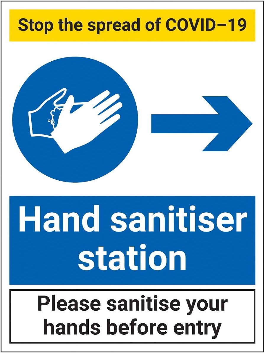 V Safety Stop The Spread - Hand Sanitiser Station Right - 300x400mm - Self Adhesive Vinyl, White