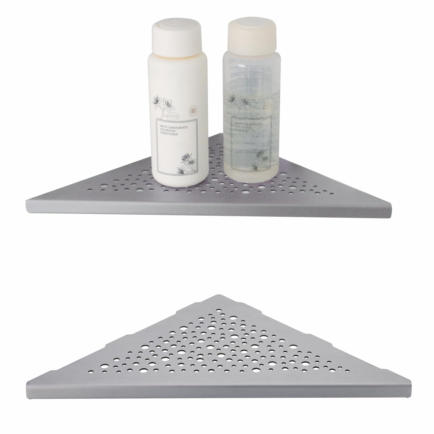 Photo 1 of WELLUP Brushed Nickel 10’’ Corner Shower Shelf Bathroom Shower Shelves, 2 Pack Triangular 304 Stainless Steel Shower Corner Shelf for Tiled Walls, No Drilling