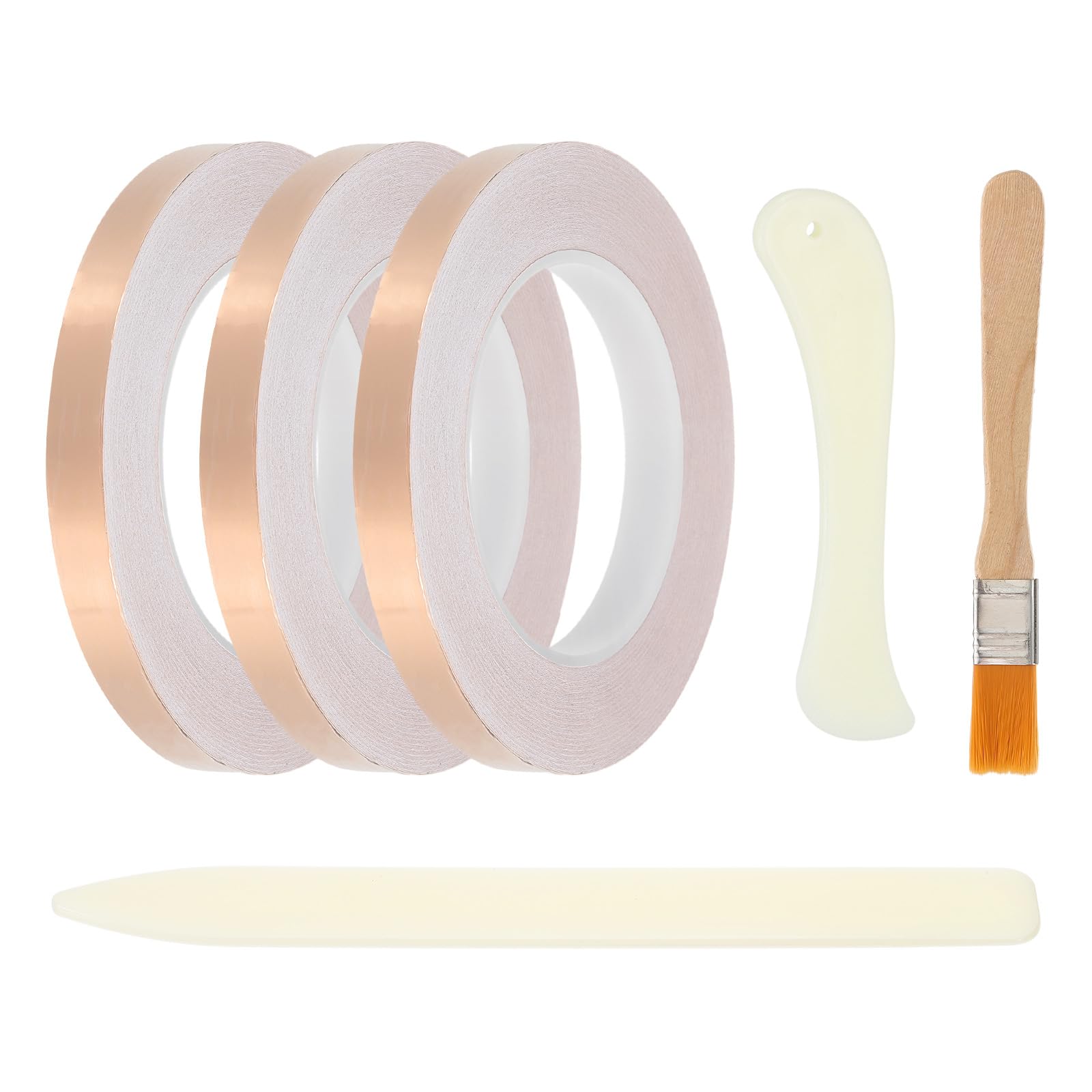 PATIKIL 36 Yard 1/2 Inch Copper Foil Tape,3 Roll Copper Tape with Single-Sided Conductive Stained Glass Foil Tool with Scraper and Brush for Stained Tools DIY Crafting
