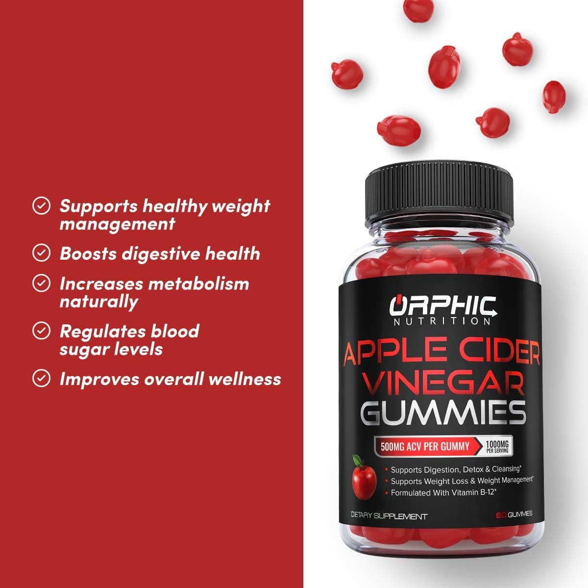 Apple Cider Vinegar Gummies - 1000mg - Formulated for Weight Loss, Energy Boost & Gut Health - Supports Digestion, Detox & Cleansing - Natural ACV Gummies W/ VIT B12, Beetroot & Pomegranate: Health & Personal Care