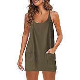 Panadila Womens Summer Sleeveless Mini Dress V Neck Spaghetti Strap Sundress Athletic Short Dress with Pockets