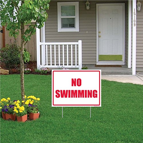 VictoryStore Yard Sign Outdoor Lawn Decorations: No Swimming Plastic Sign with Red Outline, Size 12 inch x 18 inch