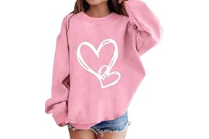 Girls' Oversized Sweatshirt Crewneck Cute Heart Graphic Pullover Loose Shirt Tops Teens Plain Preppy Clothes