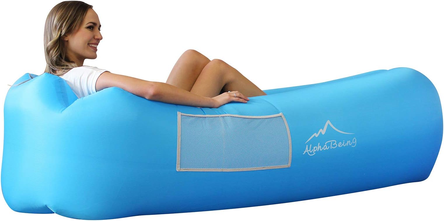 AlphaBeing Inflatable Lounger - Best Air Lounger for Travelling, Camping, Hiking - Ideal Inflatable Couch for Pool and Beach Parties - Perfect Air Chair for Picnics or Festivals