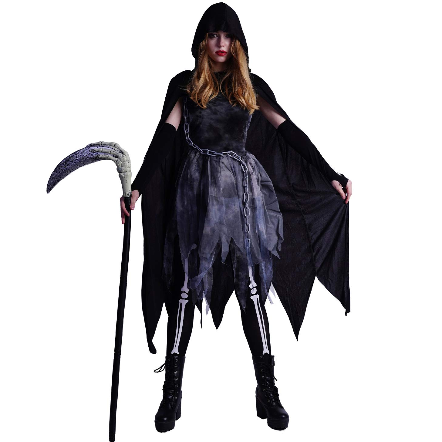 SEA HARE Women's Halloween Grim Reaper Ghost Costume With Cape