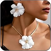 WCRAZYE Gold Flower Necklace Earring Set for Women Bohemian Red Flowers Floral Statement Earrings Snake Chain Necklace Elegant Bridal Wedding Summer Beach Jewelry