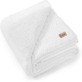 UGG Nita Throw Blanket Soft Reversible Plush Throw for Couch or Bed Cozy Fuzzy Warm Fluffy Blanket for Living Room or Cute Bedroom Decor Down Alternative Washable, 50-inch x 70-inch, White Snow