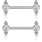 Pierced Owl - 14GA Stainless Steel Threadless Push-in CZ Crystal Center with Ball Clusters Nipple Barbells, Sold as a Pair