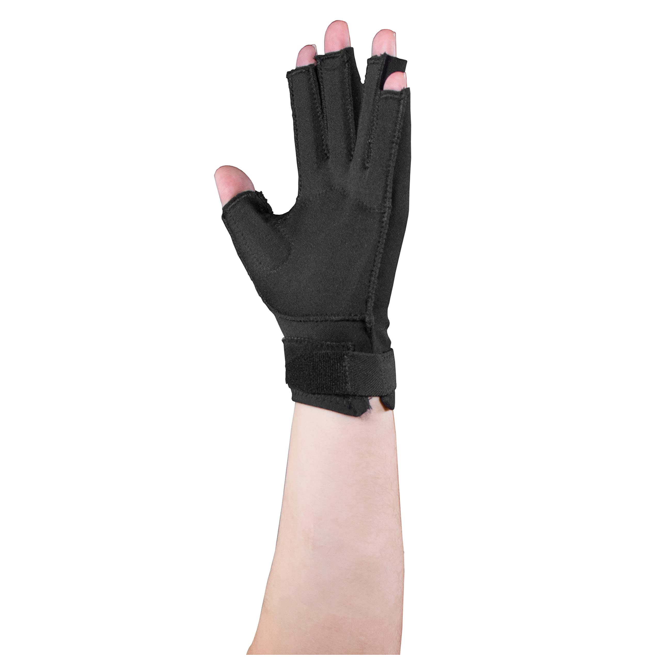 Photo 1 of OTC Resting Splint Glove, 5 Finger Semi-Rigid Splints, Open Tips, Black, Left Hand, Large