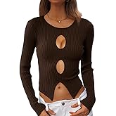 CHYRII Womens Sexy Fall Fashion Cutout Tops Ribbed Knit Winter Pullover Sweater Going Out Crop Tops